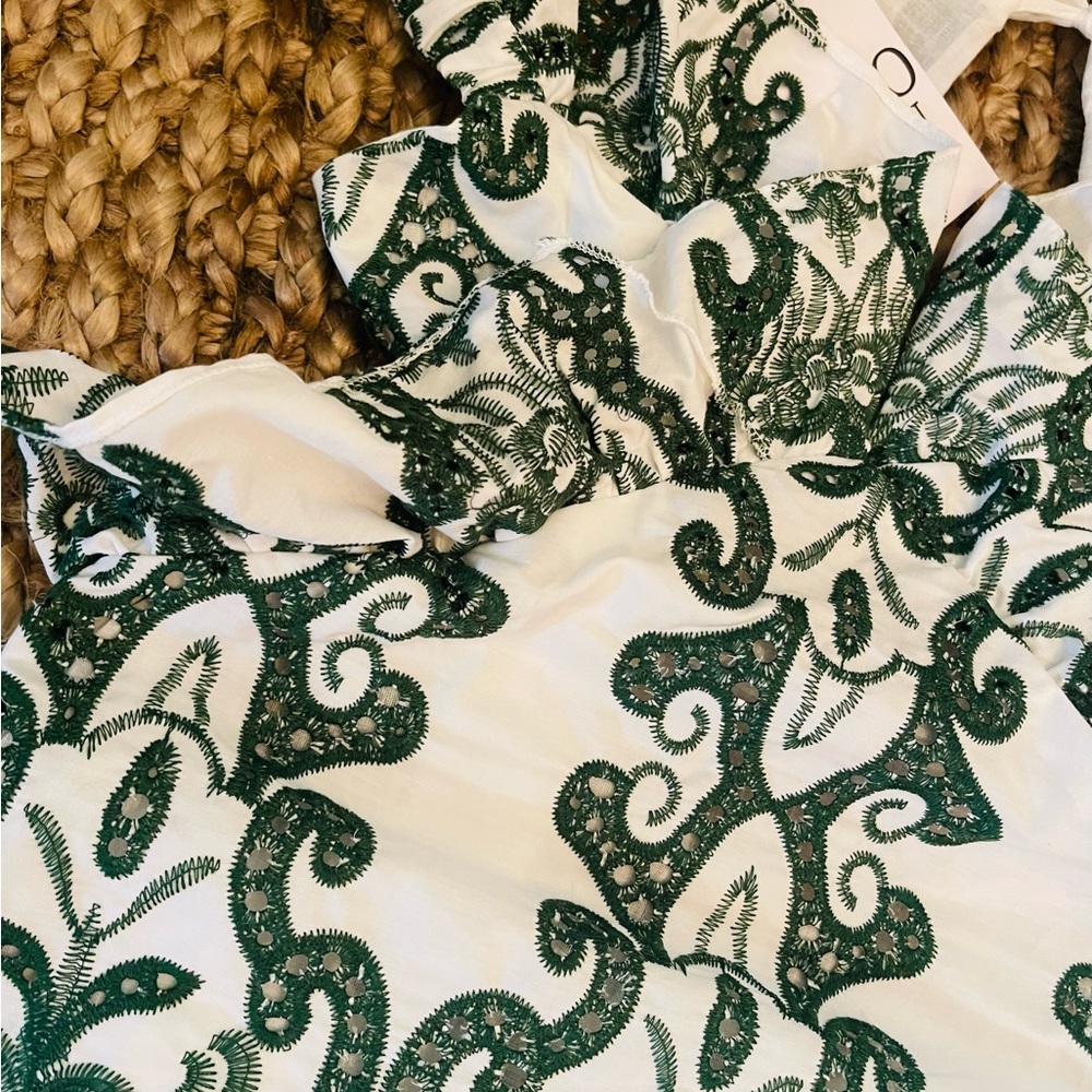 NWT Zara Limited Edition Green White Ruffled Eyelet Lace Dress S M L Tuckernuck - Picture 12 of 12